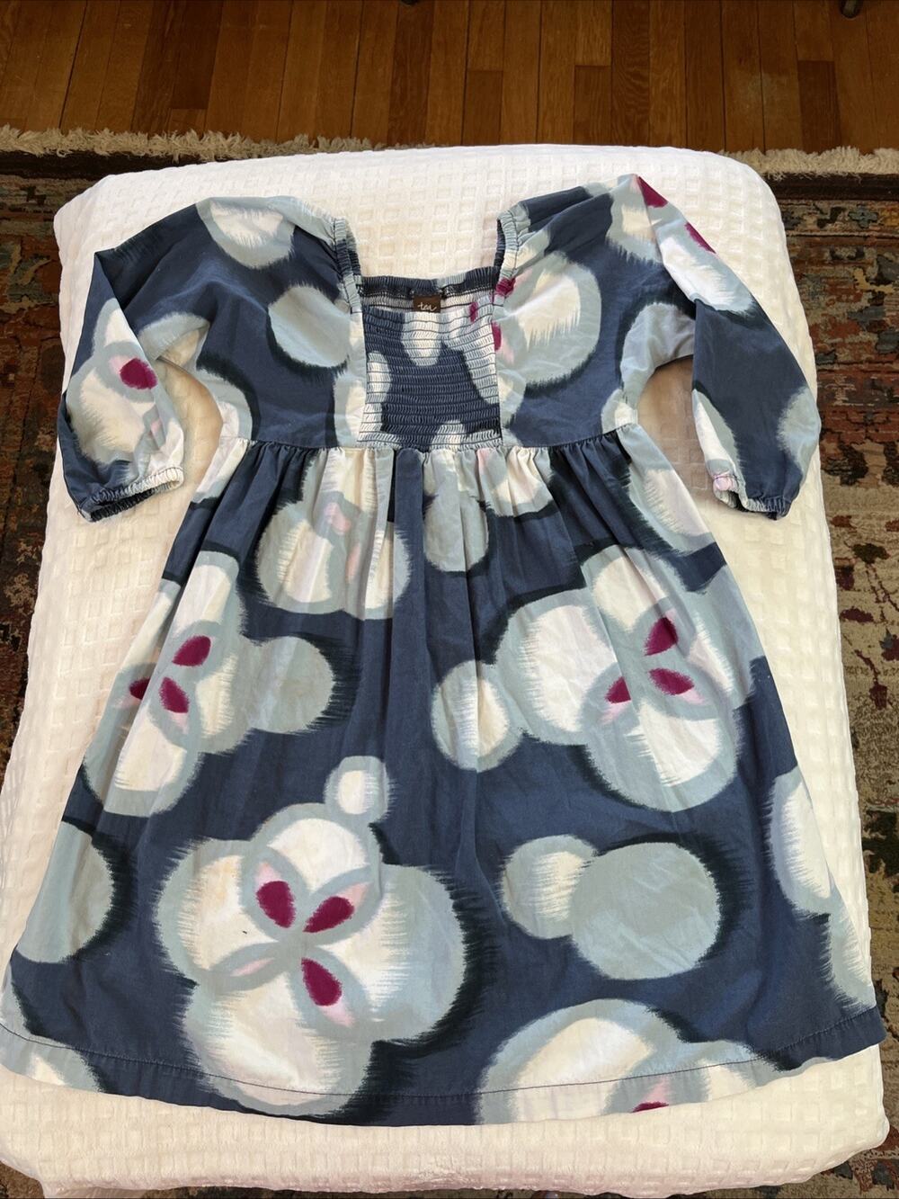Tea Collection Chiyoku Smocked Dress Long Sleeve Girls Size 7 Blue Floral Boho